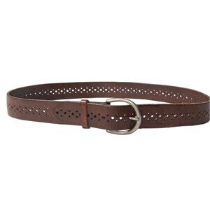 Hollister Brown Genuine Leather Belt M/L With Silver Buckle